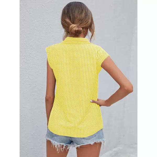 SweatyRocks Women's Plaid Print Cap Sleeve Shirt Casual Summer Button Down Blouse with Pocket