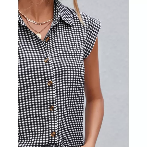 SweatyRocks Women's Plaid Print Cap Sleeve Shirt Casual Summer Button Down Blouse with Pocket