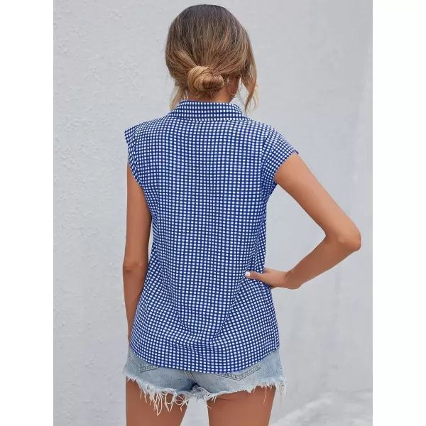 SweatyRocks Women's Plaid Print Cap Sleeve Shirt Casual Summer Button Down Blouse with Pocket