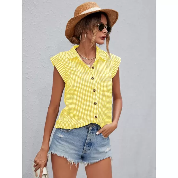 SweatyRocks Women's Plaid Print Cap Sleeve Shirt Casual Summer Button Down Blouse with Pocket
