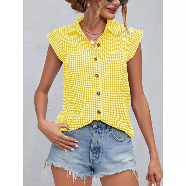 SweatyRocks Women's Plaid Print Cap Sleeve Shirt Casual Summer Button Down Blouse with Pocket