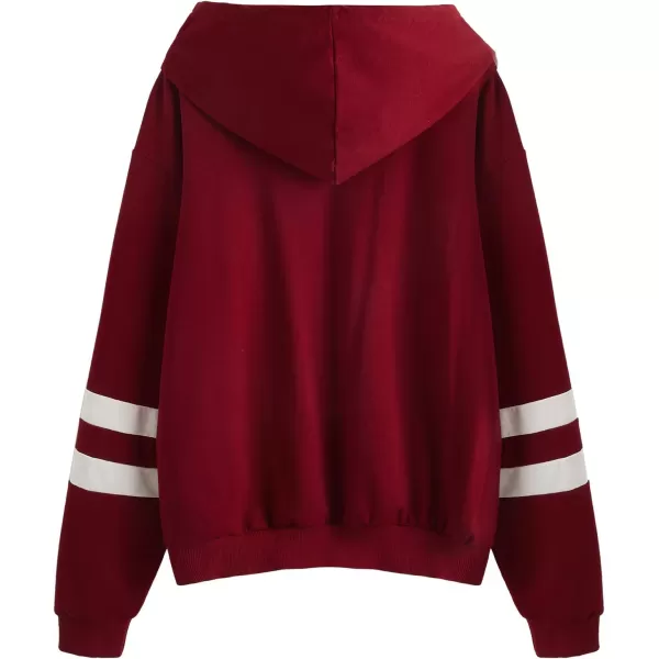 SweatyRocks Women's Planet Print Varsity Striped Drawstring Pullover Sweatshirt Hoodies Tops