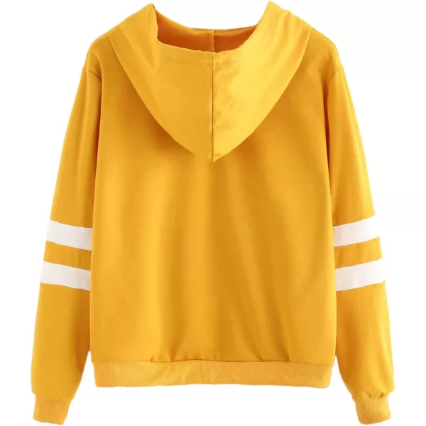 SweatyRocks Women's Planet Print Varsity Striped Drawstring Pullover Sweatshirt Hoodies Tops