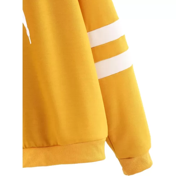 SweatyRocks Women's Planet Print Varsity Striped Drawstring Pullover Sweatshirt Hoodies Tops