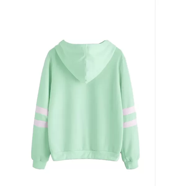 SweatyRocks Women's Planet Print Varsity Striped Drawstring Pullover Sweatshirt Hoodies Tops