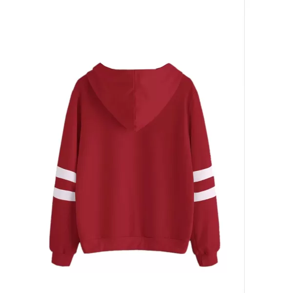 SweatyRocks Women's Planet Print Varsity Striped Drawstring Pullover Sweatshirt Hoodies Tops