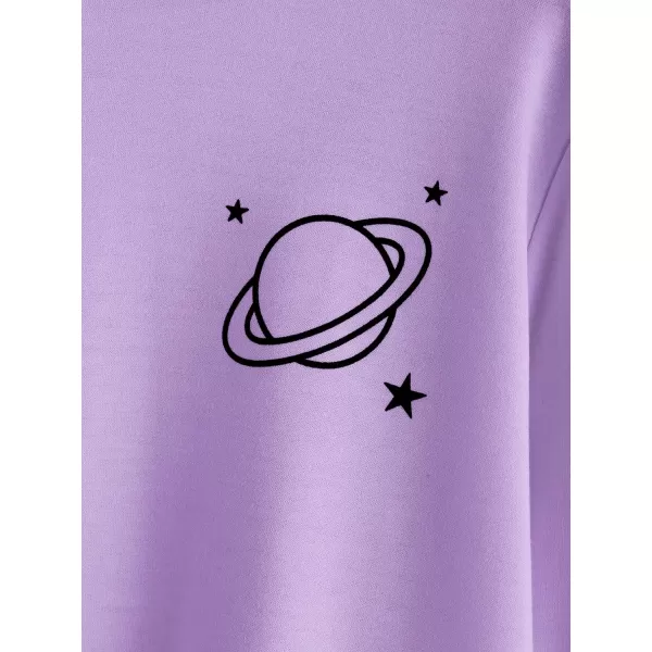 SweatyRocks Women's Planet Print Varsity Striped Drawstring Pullover Sweatshirt Hoodies Tops