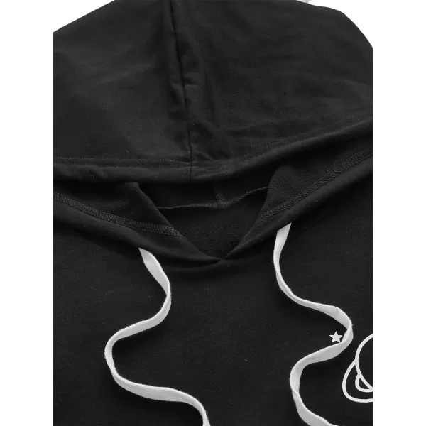 SweatyRocks Women's Planet Print Varsity Striped Drawstring Pullover Sweatshirt Hoodies Tops