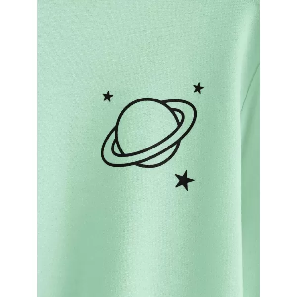 SweatyRocks Women's Planet Print Varsity Striped Drawstring Pullover Sweatshirt Hoodies Tops