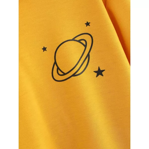 SweatyRocks Women's Planet Print Varsity Striped Drawstring Pullover Sweatshirt Hoodies Tops