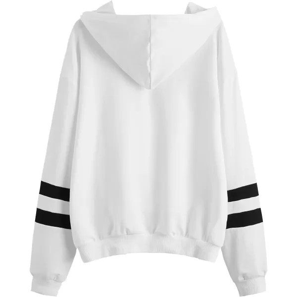 SweatyRocks Women's Planet Print Varsity Striped Drawstring Pullover Sweatshirt Hoodies Tops