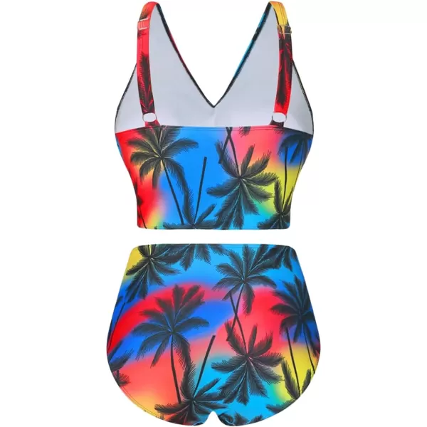 SweatyRocks Women's Plus Size 2 Piece Bikini Set Color Block Wrap Ruched Swimsuit High Waist Bathing Suit