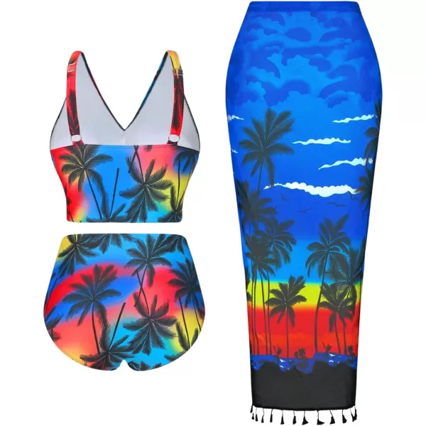 SweatyRocks Women's Plus Size 2 Piece Bikini Set Color Block Wrap Ruched Swimsuit High Waist Bathing Suit