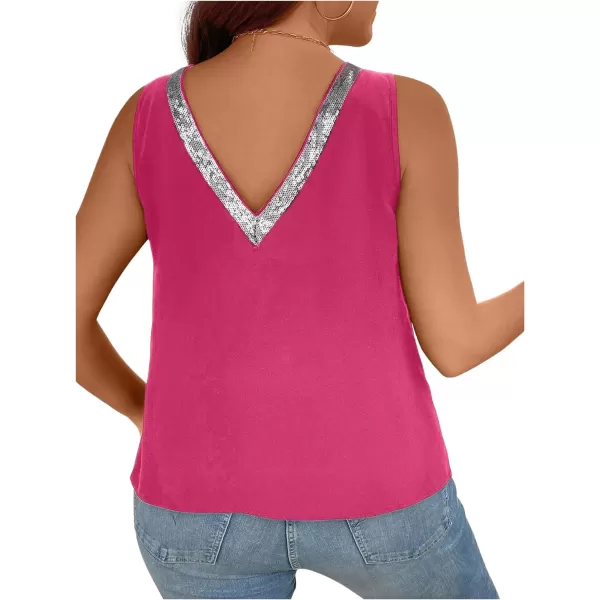 SweatyRocks Women's Plus Size Glitter Sequin V Neck Tank Top Sparkle Color Block Sleeveless Cami Top