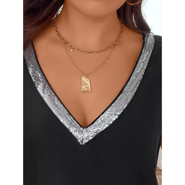 SweatyRocks Women's Plus Size Glitter Sequin V Neck Tank Top Sparkle Color Block Sleeveless Cami Top