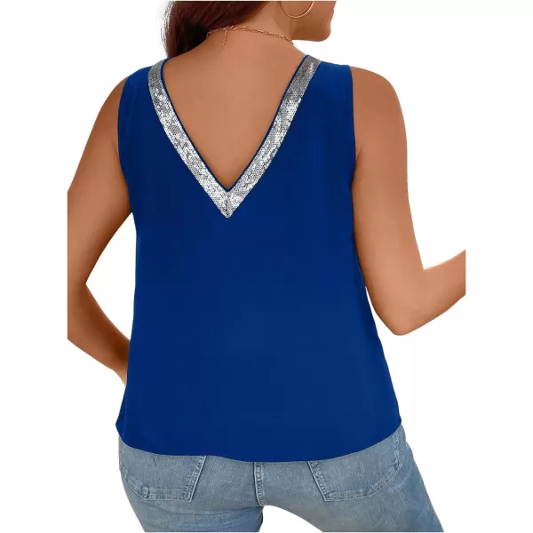 SweatyRocks Women's Plus Size Glitter Sequin V Neck Tank Top Sparkle Color Block Sleeveless Cami Top