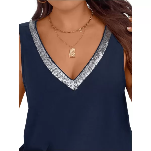 SweatyRocks Women's Plus Size Glitter Sequin V Neck Tank Top Sparkle Color Block Sleeveless Cami Top