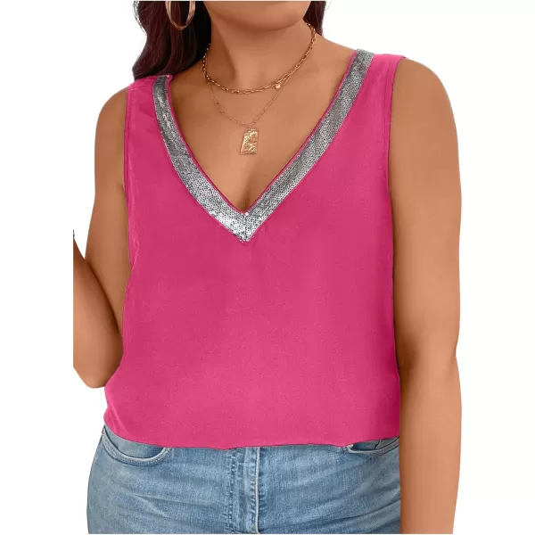 SweatyRocks Women's Plus Size Glitter Sequin V Neck Tank Top Sparkle Color Block Sleeveless Cami Top