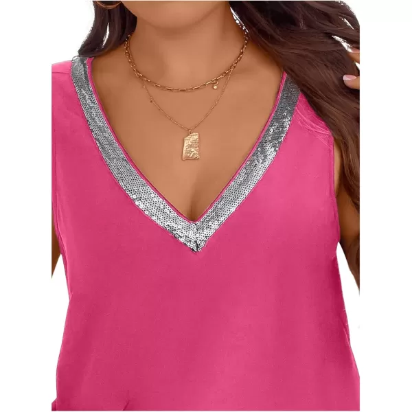 SweatyRocks Women's Plus Size Glitter Sequin V Neck Tank Top Sparkle Color Block Sleeveless Cami Top