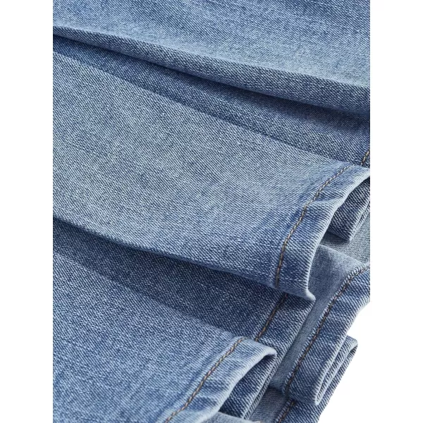 SweatyRocks Women's Plus Size Lace Up Front High Waist A Line Pleated Mini Denim Skirt