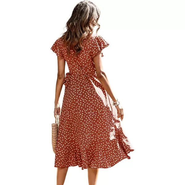 SweatyRocks Women's Polka Dots Short Sleeve V Neck Wrap Dress Tie Side Ruffle Midi Dresses