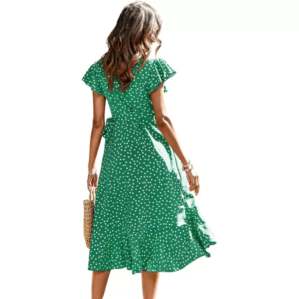 SweatyRocks Women's Polka Dots Short Sleeve V Neck Wrap Dress Tie Side Ruffle Midi Dresses