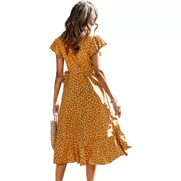 SweatyRocks Women's Polka Dots Short Sleeve V Neck Wrap Dress Tie Side Ruffle Midi Dresses