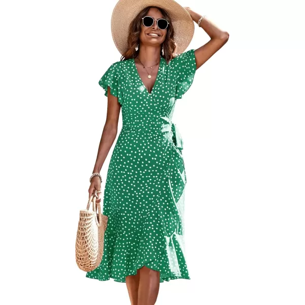 SweatyRocks Women's Polka Dots Short Sleeve V Neck Wrap Dress Tie Side Ruffle Midi Dresses