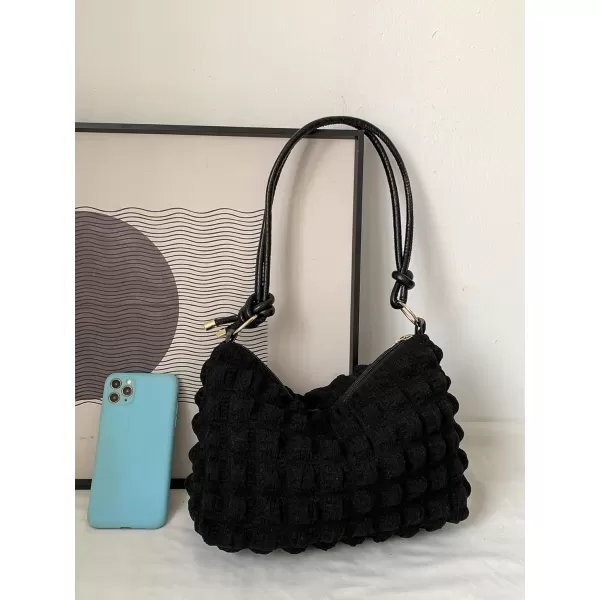 SweatyRocks Women's Popcorn Textured Bag Knot Strap Clutch Purse Square Bags Solid Shoulder Handbag