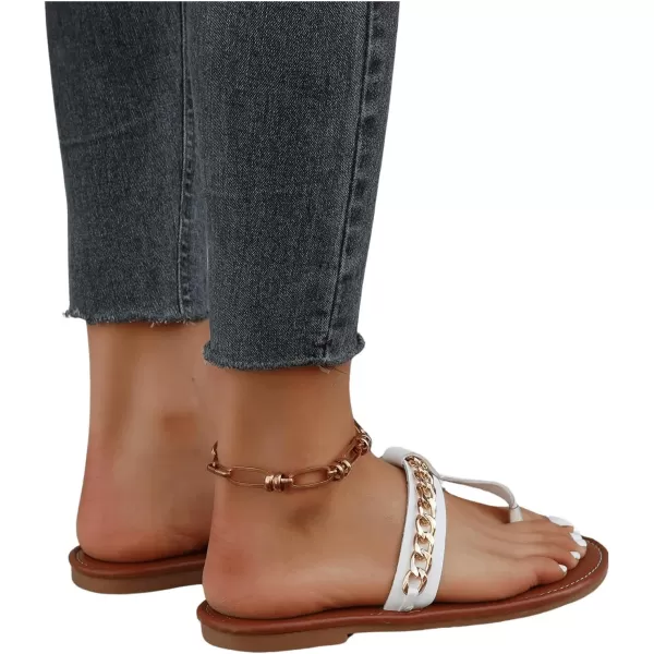 SweatyRocks Women's Pu Leather Chain Strap Flip Flop Thong Sandals Summer Flat Sandals