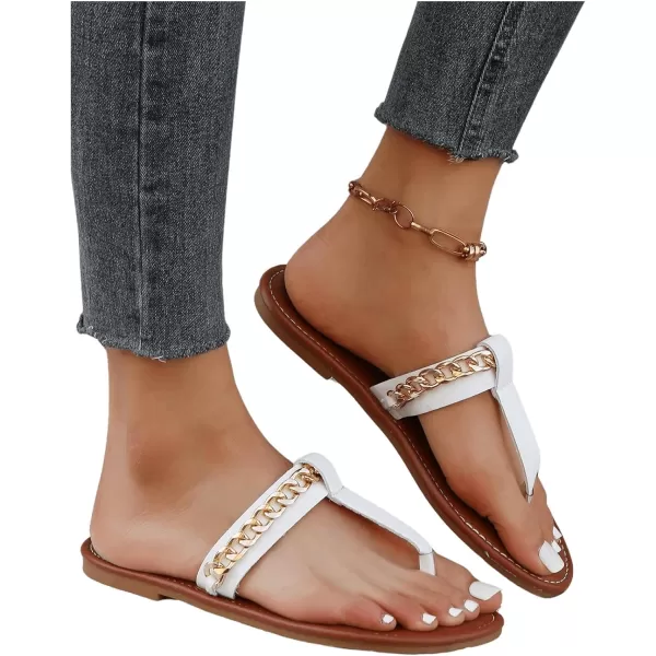 SweatyRocks Women's Pu Leather Chain Strap Flip Flop Thong Sandals Summer Flat Sandals