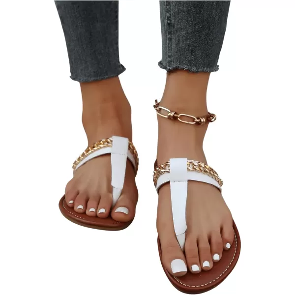 SweatyRocks Women's Pu Leather Chain Strap Flip Flop Thong Sandals Summer Flat Sandals