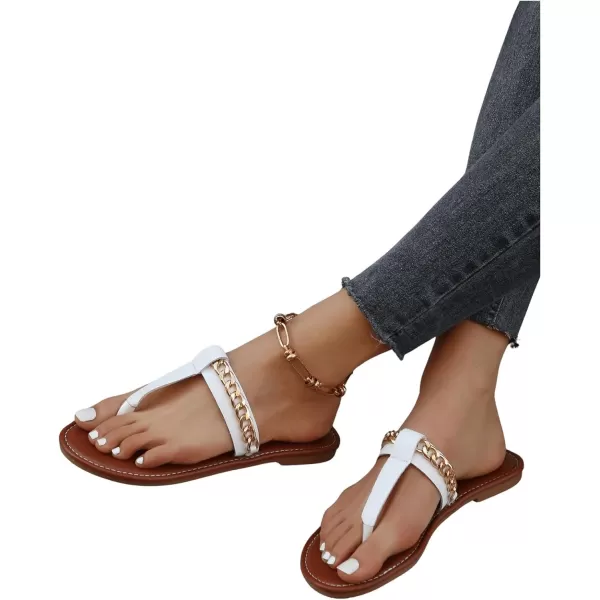 SweatyRocks Women's Pu Leather Chain Strap Flip Flop Thong Sandals Summer Flat Sandals