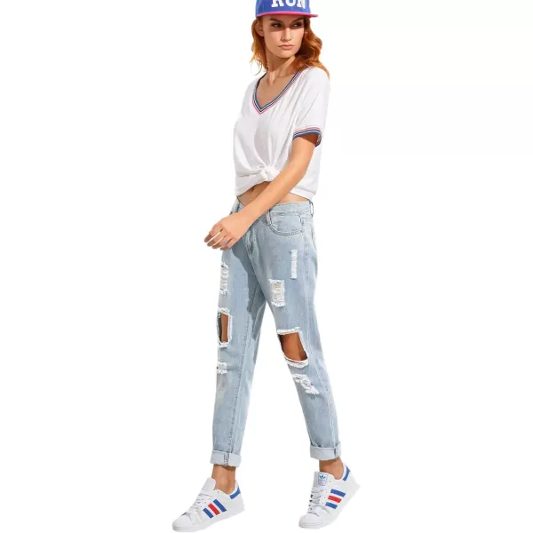 SweatyRocks Women's Ripped Boyfriend Jeans Distressed Denim Ankle Length Jeans