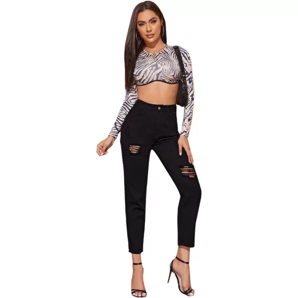 SweatyRocks Women's Ripped Boyfriend Jeans Distressed Denim Ankle Length Jeans