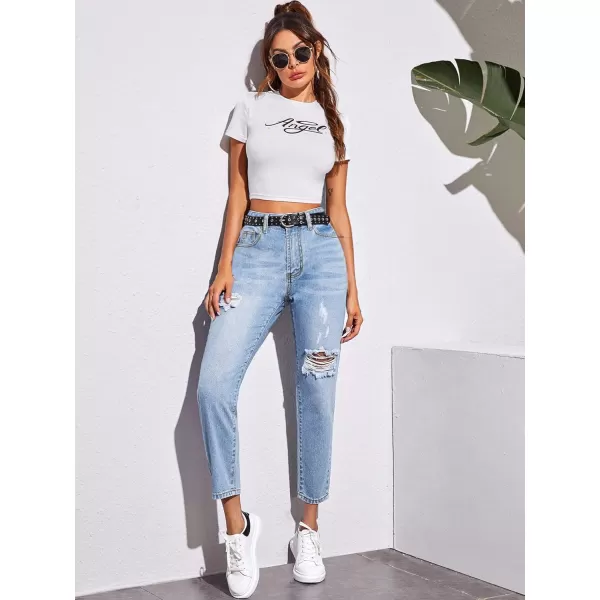 SweatyRocks Women's Ripped Boyfriend Jeans Distressed Denim Ankle Length Jeans