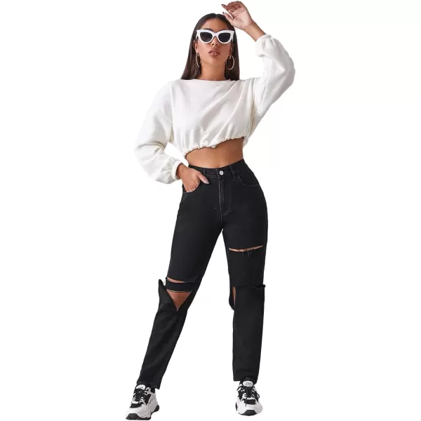 SweatyRocks Women's Ripped Boyfriend Jeans Distressed Denim Ankle Length Jeans