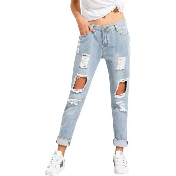 SweatyRocks Women's Ripped Boyfriend Jeans Distressed Denim Ankle Length Jeans