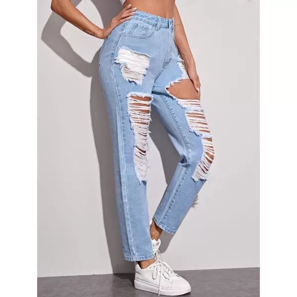 SweatyRocks Women's Ripped Boyfriend Jeans Distressed Denim Ankle Length Jeans