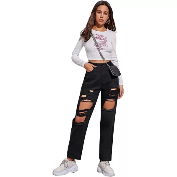 SweatyRocks Women's Ripped Boyfriend Jeans Distressed Denim Ankle Length Jeans