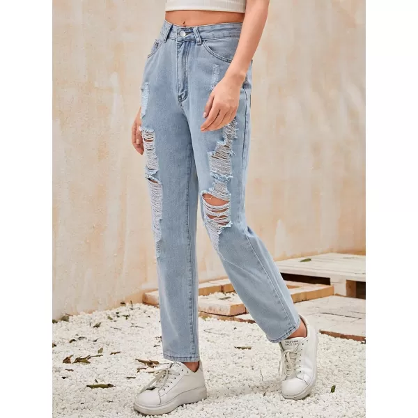 SweatyRocks Women's Ripped Boyfriend Jeans Distressed Denim Ankle Length Jeans