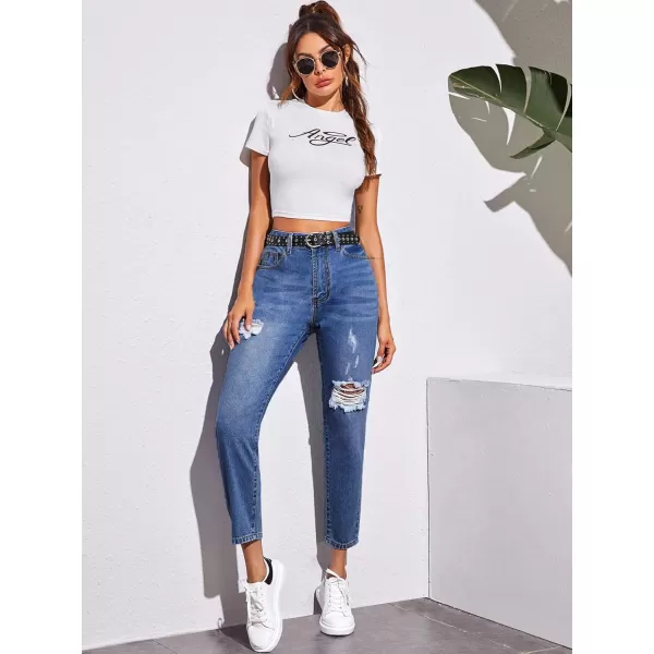 SweatyRocks Women's Ripped Boyfriend Jeans Distressed Denim Ankle Length Jeans