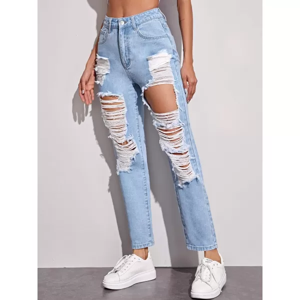 SweatyRocks Women's Ripped Boyfriend Jeans Distressed Denim Ankle Length Jeans