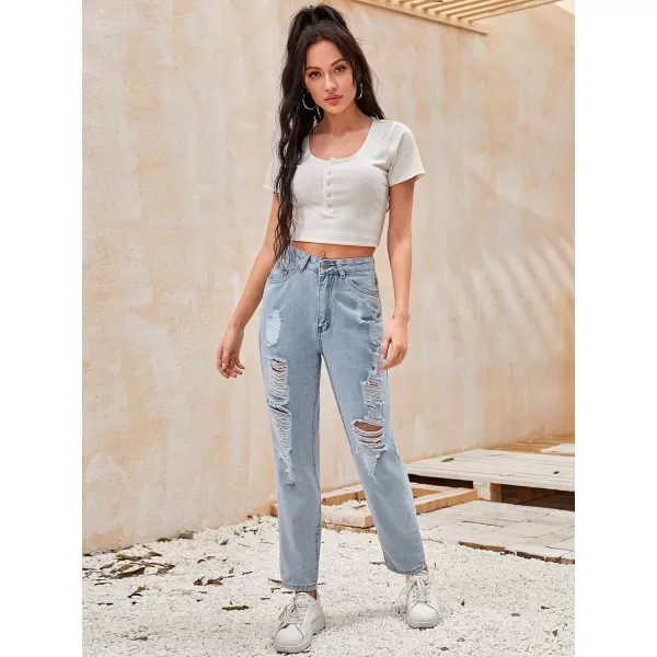 SweatyRocks Women's Ripped Boyfriend Jeans Distressed Denim Ankle Length Jeans