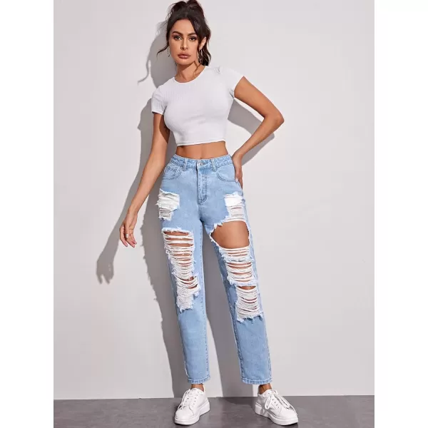 SweatyRocks Women's Ripped Boyfriend Jeans Distressed Denim Ankle Length Jeans