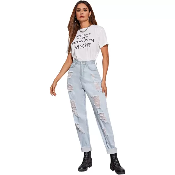 SweatyRocks Women's Ripped Boyfriend Jeans Distressed Denim Ankle Length Jeans