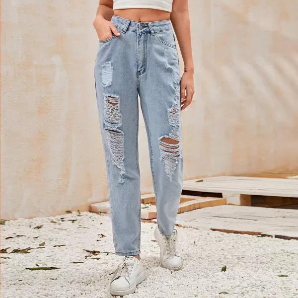 SweatyRocks Women's Ripped Boyfriend Jeans Distressed Denim Ankle Length Jeans