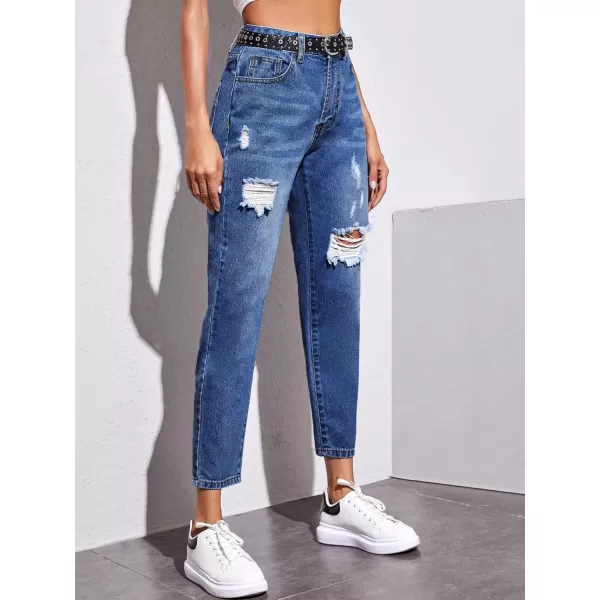 SweatyRocks Women's Ripped Boyfriend Jeans Distressed Denim Ankle Length Jeans