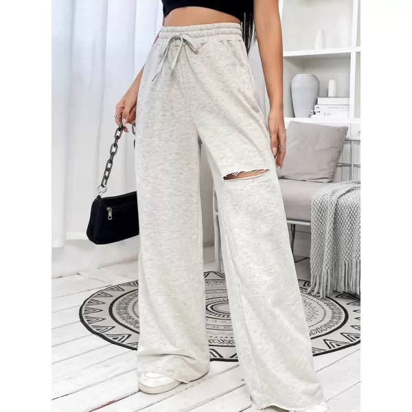 SweatyRocks Women's Ripped Drawstring High Waist Baggy Straight Leg Joggers Sweatpants with Pockets
