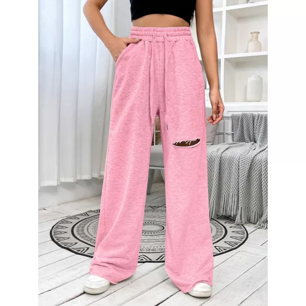 SweatyRocks Women's Ripped Drawstring High Waist Baggy Straight Leg Joggers Sweatpants with Pockets
